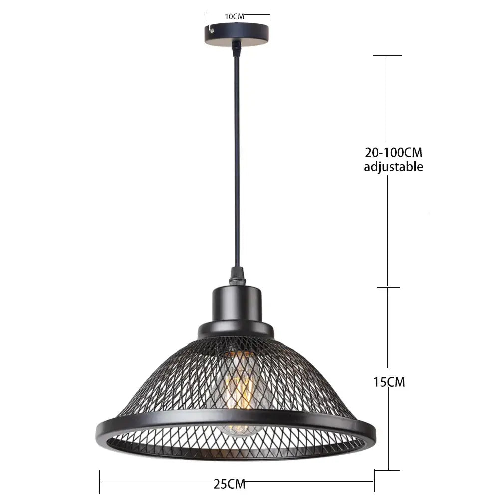 DecorBites black industrial pendant light with black industrial cage mesh design and adjustable hanging length for kitchen island