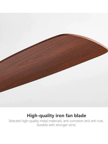 Dark brown wooden fan blade with smooth polished finish in DecorBites black industrial ceiling fan for living room use