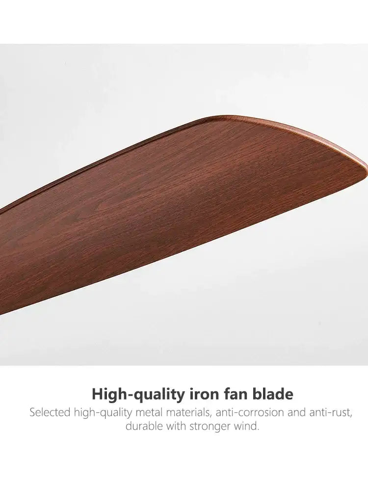 Dark brown wooden fan blade with smooth polished finish in DecorBites black industrial ceiling fan for living room use
