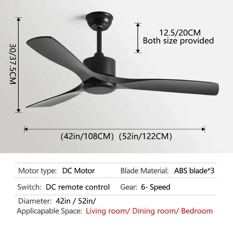 DecorBites black industrial ceiling fan with three sleek abs blades 52 inch for living room office commercial use