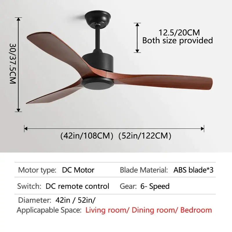 Modern decorbites black industrial ceiling fan with sleek motor housing and brown abs blades in 52 inch size
