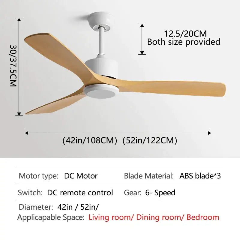 Modern decorbites black industrial ceiling fan with three light wood abs blades and white motor housing 52 inch diameter