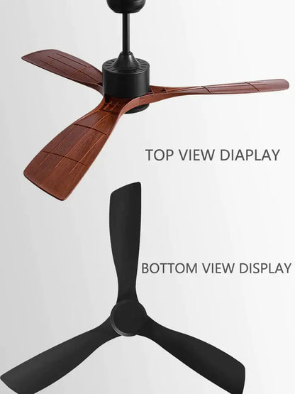 Modern decorbites black industrial ceiling fan with three blades in rich brown wood grain and matte black finish for powerful airflow