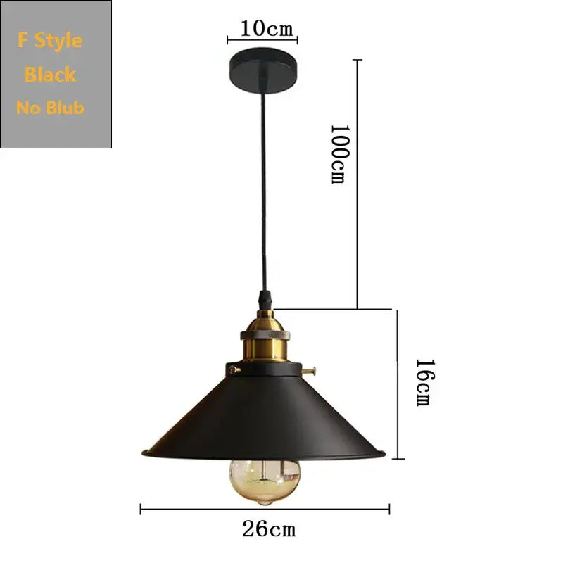 Decorbites black industrial pendant light with brass hardware and exposed bulb 26cm wide for kitchen island bar
