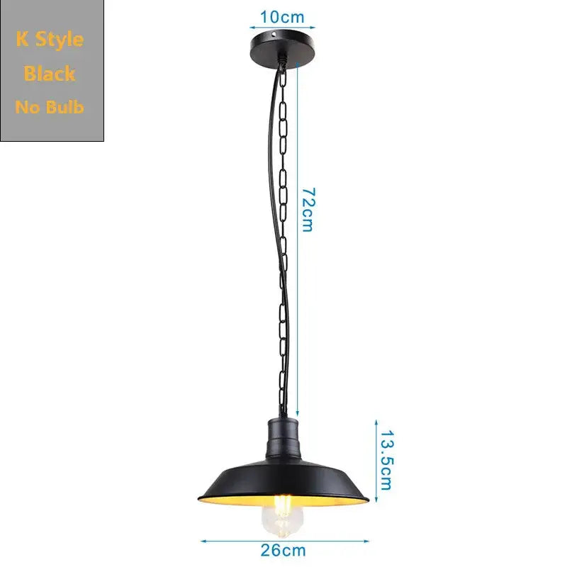 DecorBites black industrial pendant light with matte finish chain suspension and warm yellow interior for kitchen island