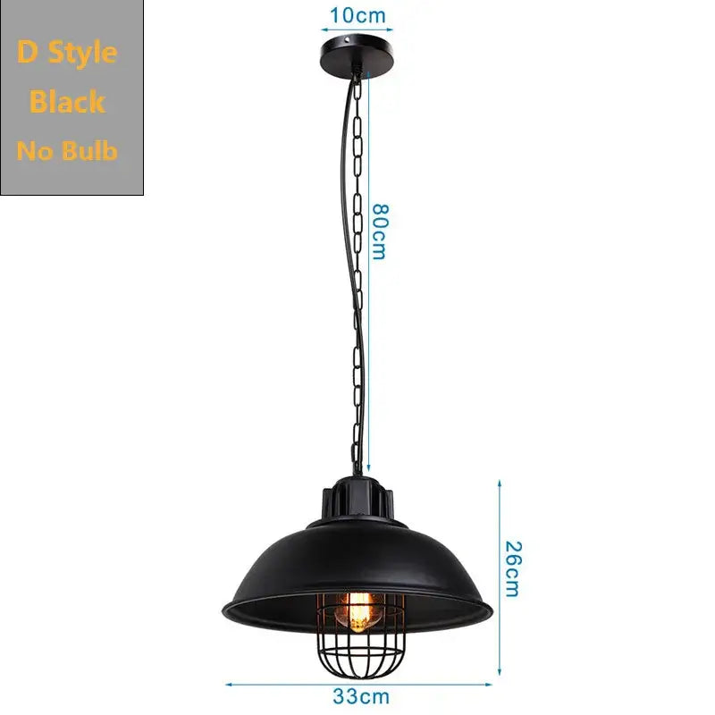 Decorbites black industrial pendant light with chain suspension and protective wire cage for kitchen island bar decor
