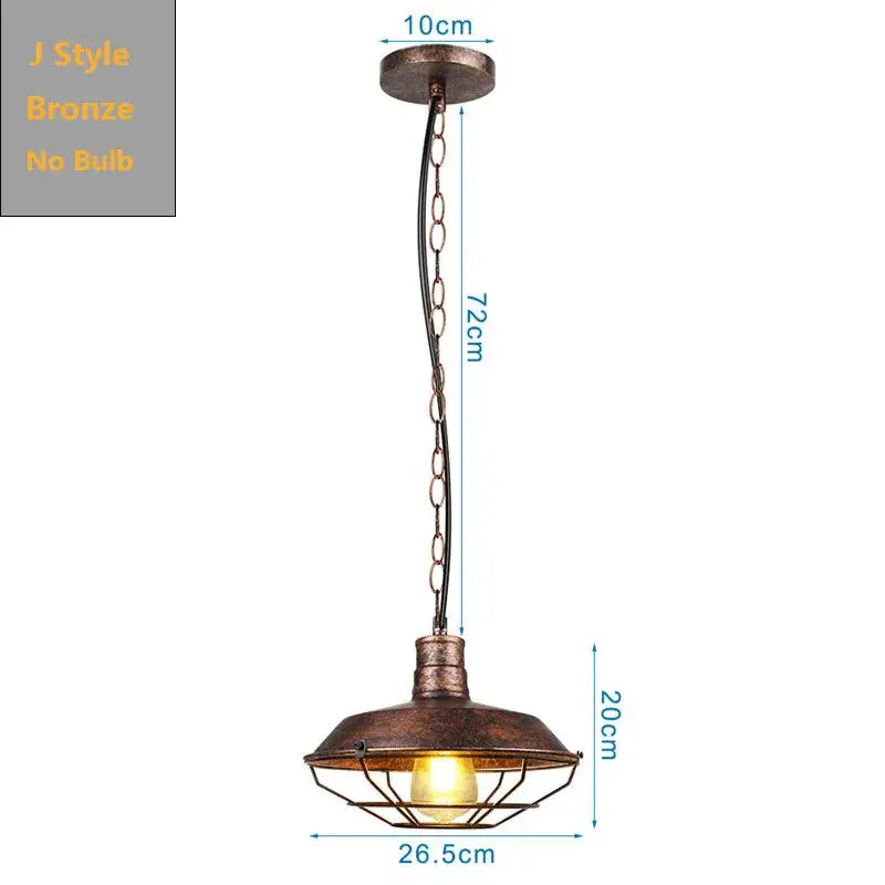 Bronze-finished decorbites black industrial pendant light with cage design and chain suspension for kitchen island bar