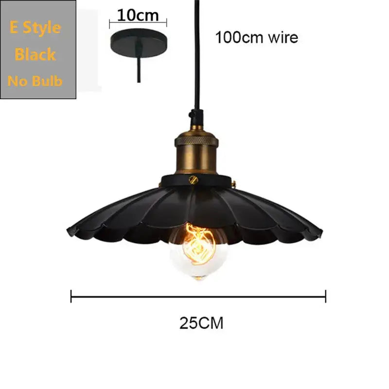 Decorbites black industrial pendant light with scalloped black metal shade and brass fixture for kitchen island bar farmhouse decor