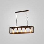 DecorBites black industrial rectangular island pendant with five exposed Edison bulbs in metal frame ceiling light fixture