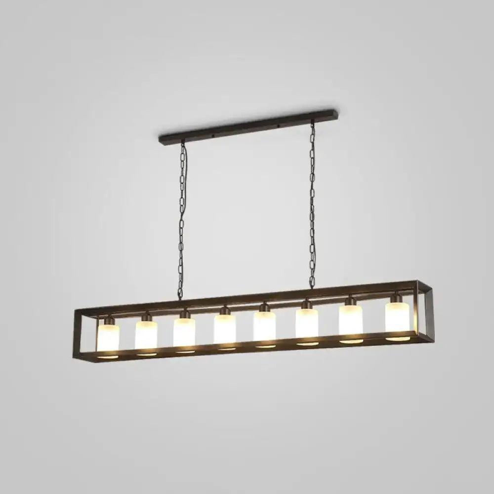 Decorbites black industrial rectangular island pendant metallic ceiling light with six warm-white cylindrical bulbs