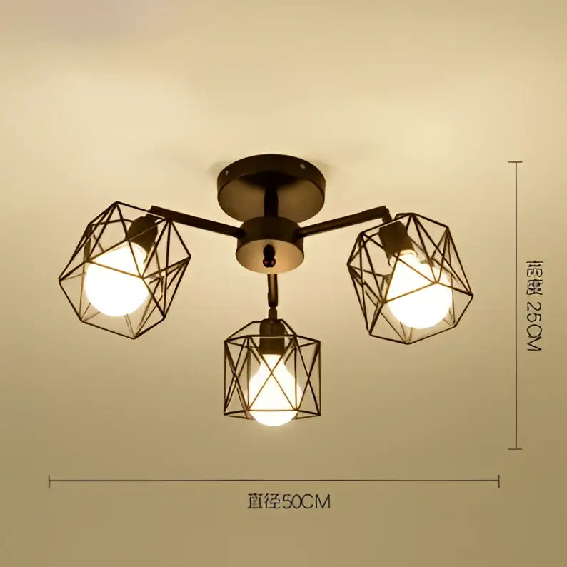 Decorbites black iron cage chandelier with three warm bulb cages in dark bronze finish and adjustable spider design ceiling lamp