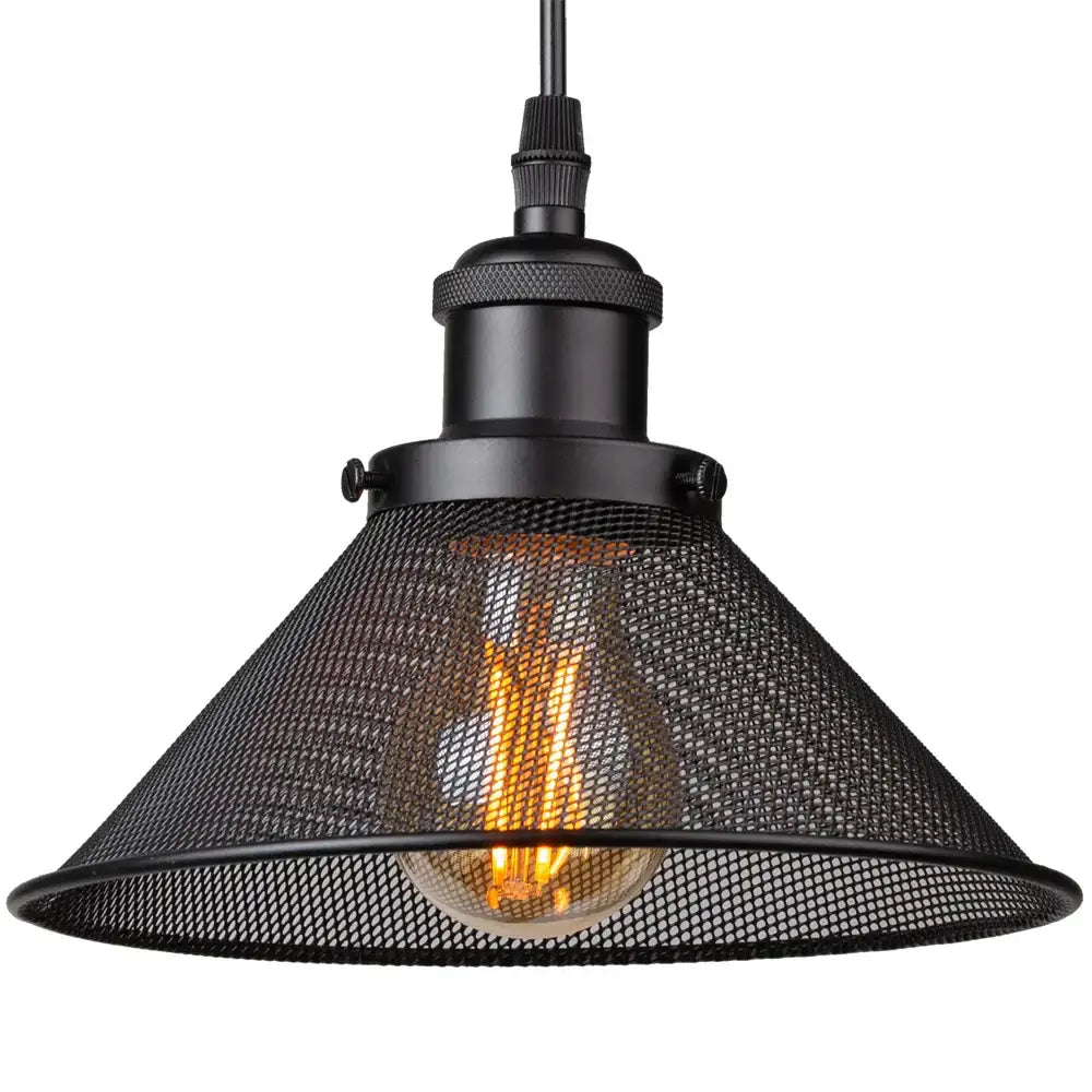 DecorBites™ black iron cage pendant light with Edison bulb in black iron mesh for kitchen island and dining room