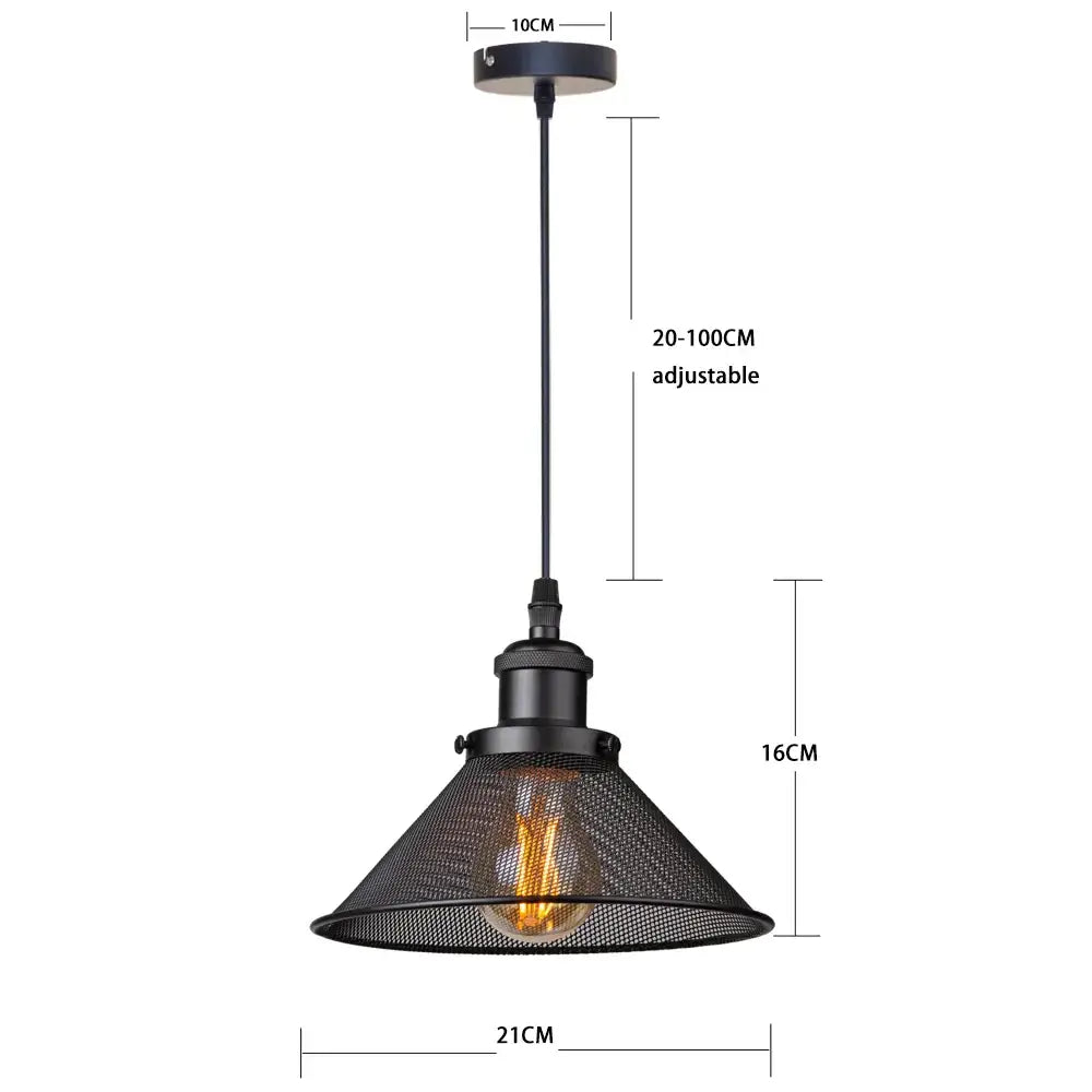 DecorBites™ black iron cage pendant light with mesh shade and exposed bulb for kitchen island or dining room