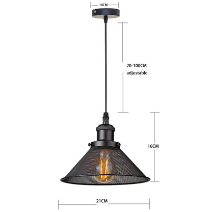 DecorBites™ black iron cage pendant light with mesh shade and exposed bulb for kitchen island or dining room