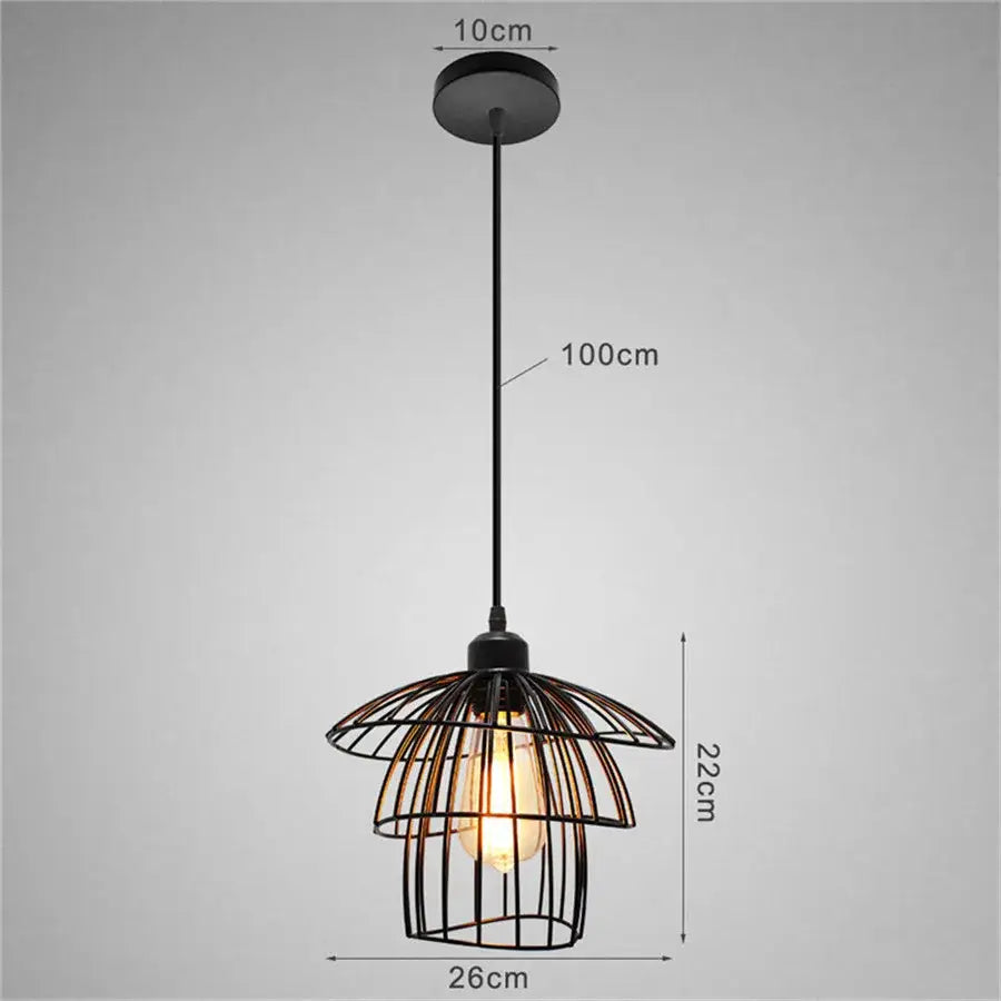 Decorbites black iron cage pendant light with warm bulb inside for kitchen and living room decor