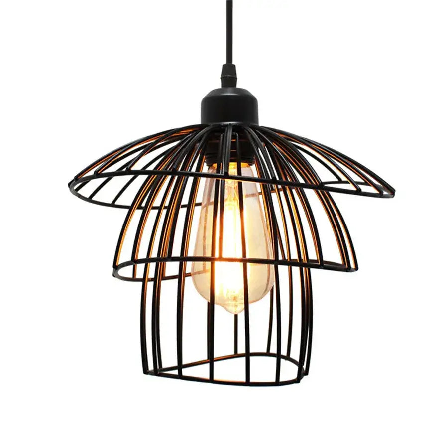 Decorbites black iron pendant light with tiered cage design and exposed edison bulb for kitchen and living room
