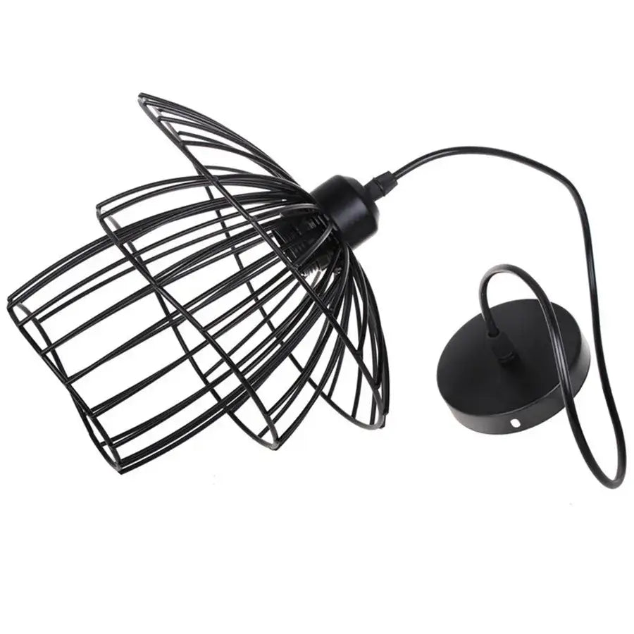 Decorbites black iron cage pendant light with sleek industrial black metal wire design for kitchen and living room use