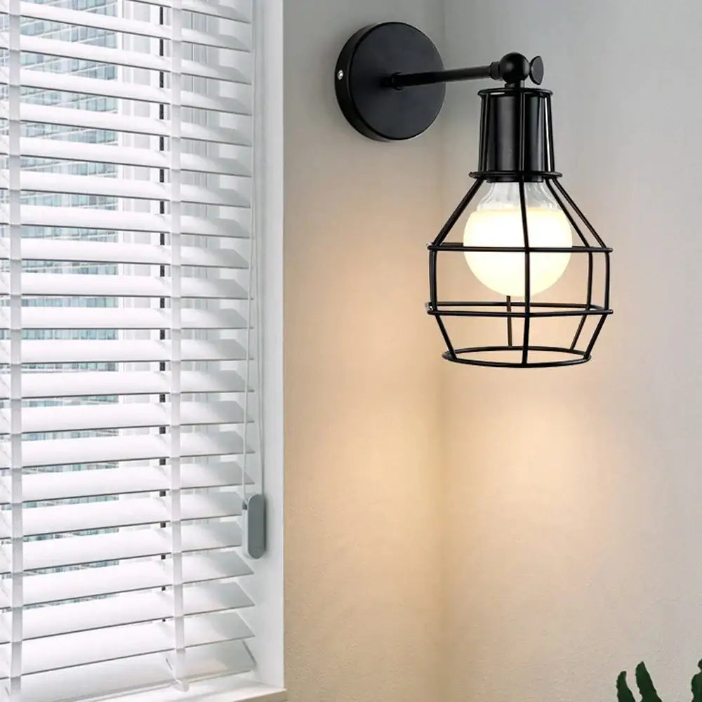 Decorbites black iron wall lamp with illuminated cage design iron cage sconce for bedroom and bar lighting