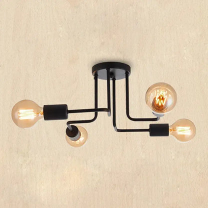 Black metal ceiling light with three exposed filament bulbs decorbites black iron ceiling fixture for multiple rooms