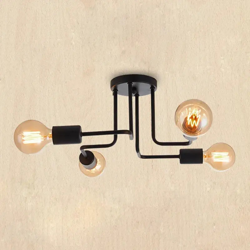 Black metal ceiling light with three exposed filament bulbs decorbites black iron ceiling fixture for multiple rooms