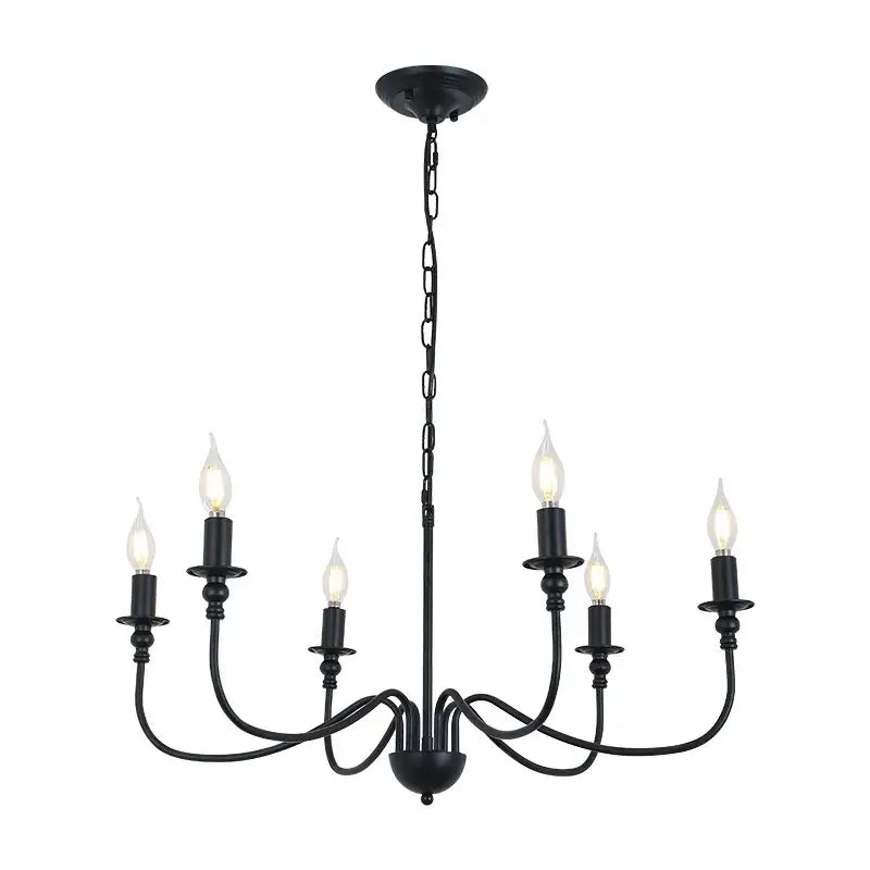 Decorbites black iron chandelier led candle light fixture with six candle-style bulbs for home and hospitality use