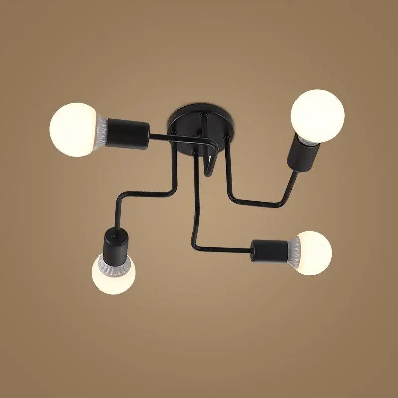Black iron kitchen ceiling lamp by decorbites with four exposed bulb lights for living room bedroom and dining room