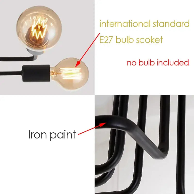 Decorbites black iron ceiling lamp with vintage edison bulb socket for black iron kitchen living and dining rooms