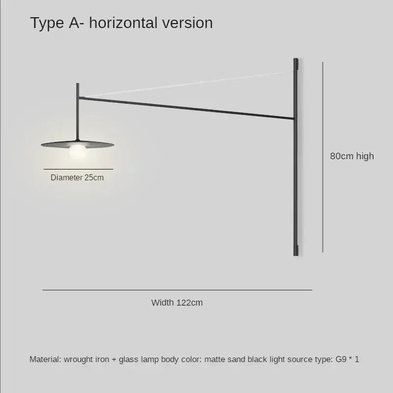 Matte sand black wrought iron and glass wall sconce with horizontal arm decorbites black iron led long lamp for living room
