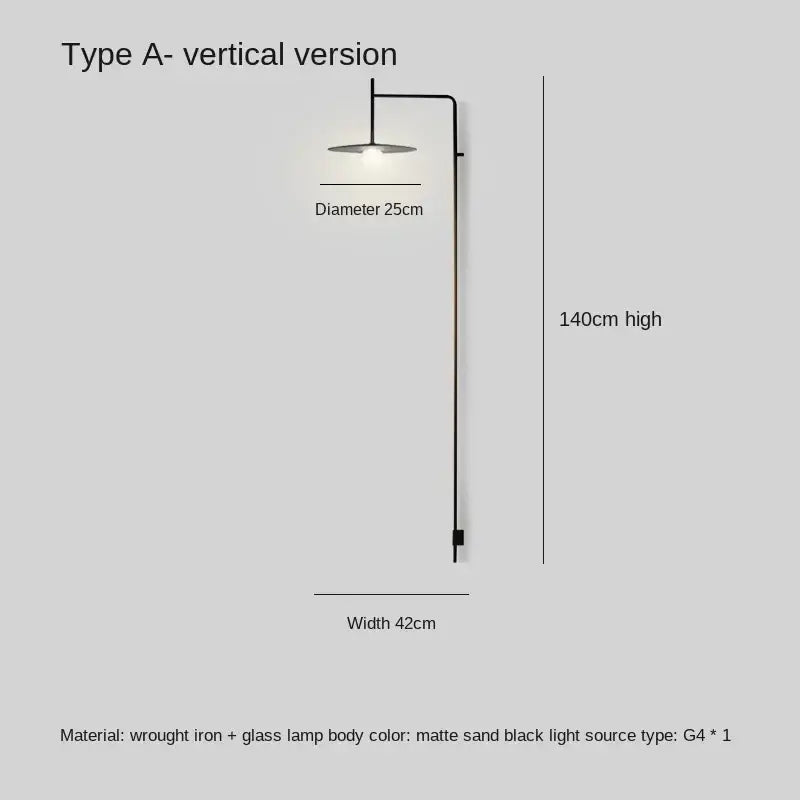 Matte sand black decorbites black iron led long wall lamp with 25cm circular glass shade for living room and bedroom