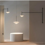 Decorbites black iron led long wall lamp with minimalist black metal arms and warm white glass shades for living spaces