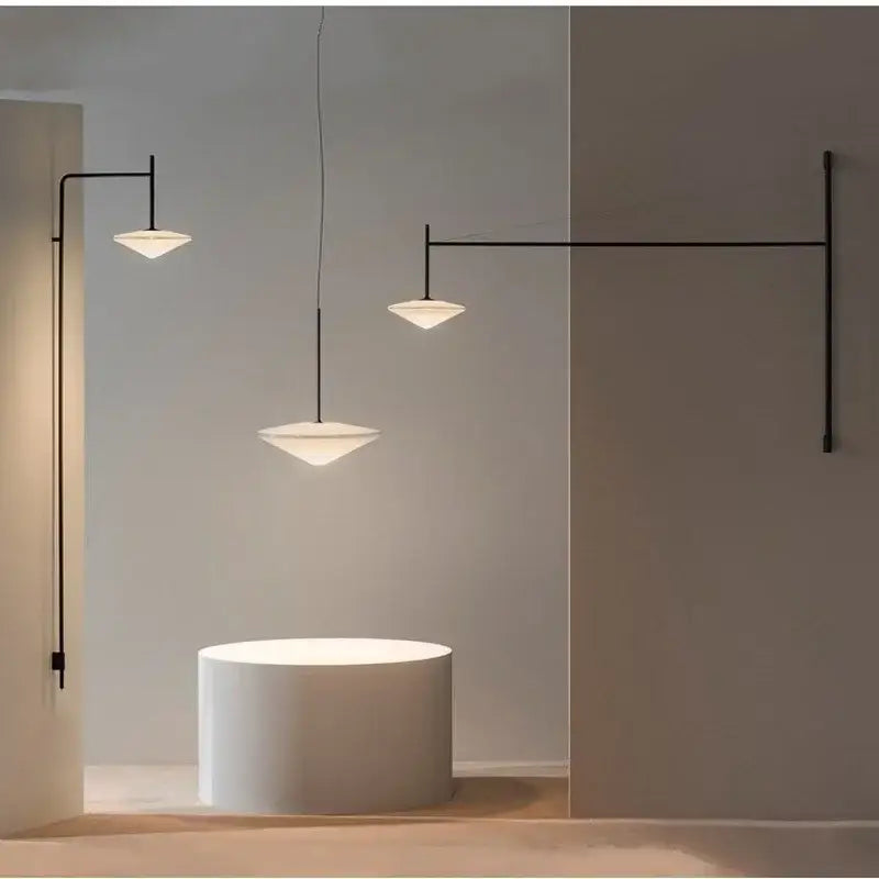 Decorbites black iron led long wall lamp with minimalist black metal arms and warm white glass shades for living spaces