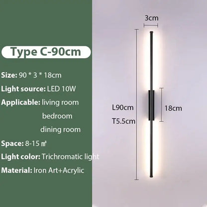 Modern black iron led wall lamp by decorbites features a sleek vertical design with trichromatic lighting for living rooms
