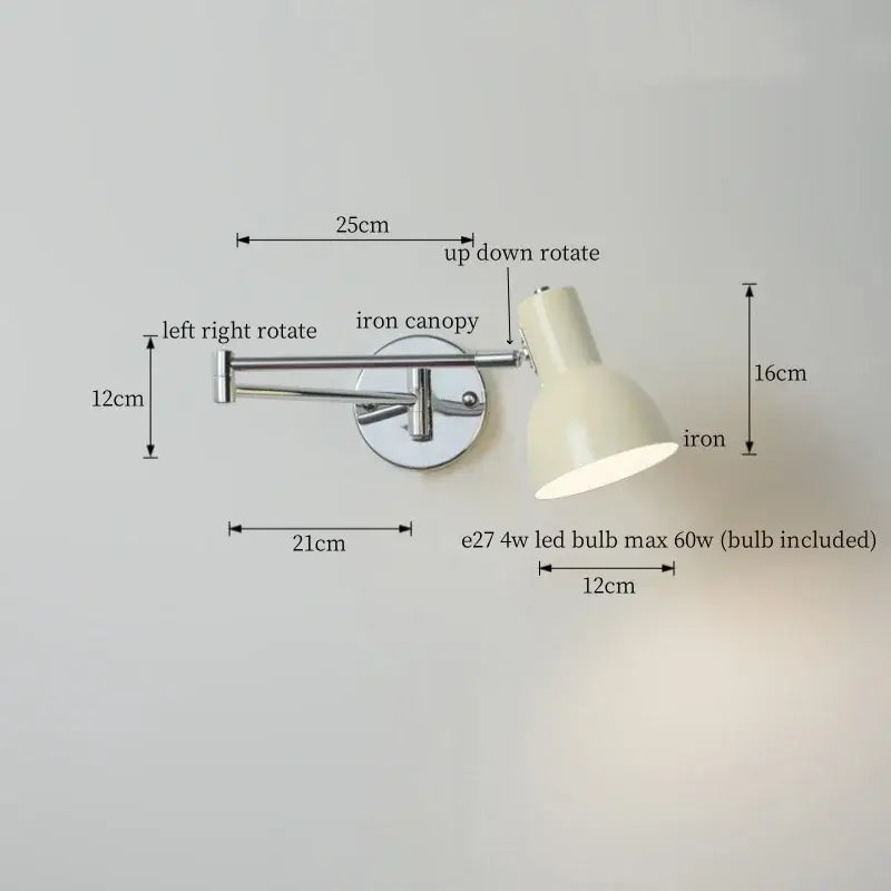 Cream-colored iron wall sconce with adjustable arms and circular canopy for decorbites black iron led home decor