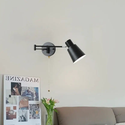 Decorbites black iron wall sconce with black matte finish adjustable arm and pull-chain switch for modern home decor