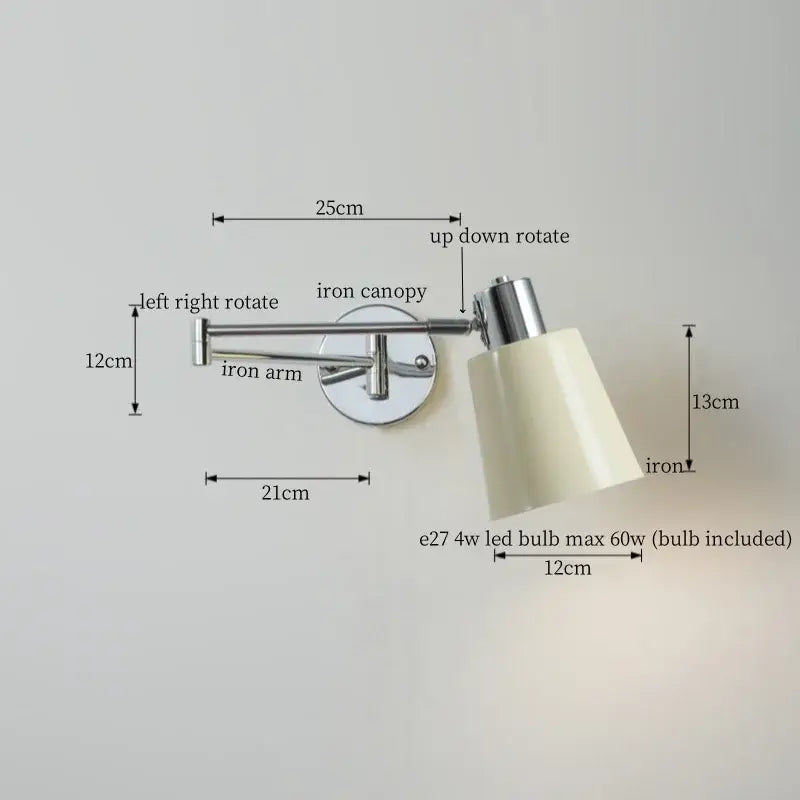 Adjustable chrome-finished wall sconce with cream conical shade and iron construction from decorbites black iron led series