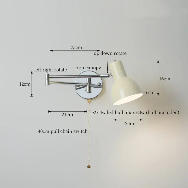 Adjustable decorbites black iron led wall sconce with chrome finish, cream lampshade, and included led bulb for home decor