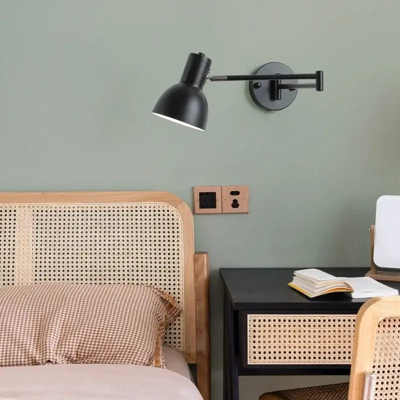 Decorbites black iron led wall sconce with adjustable articulated arm in matte black iron for modern home decor