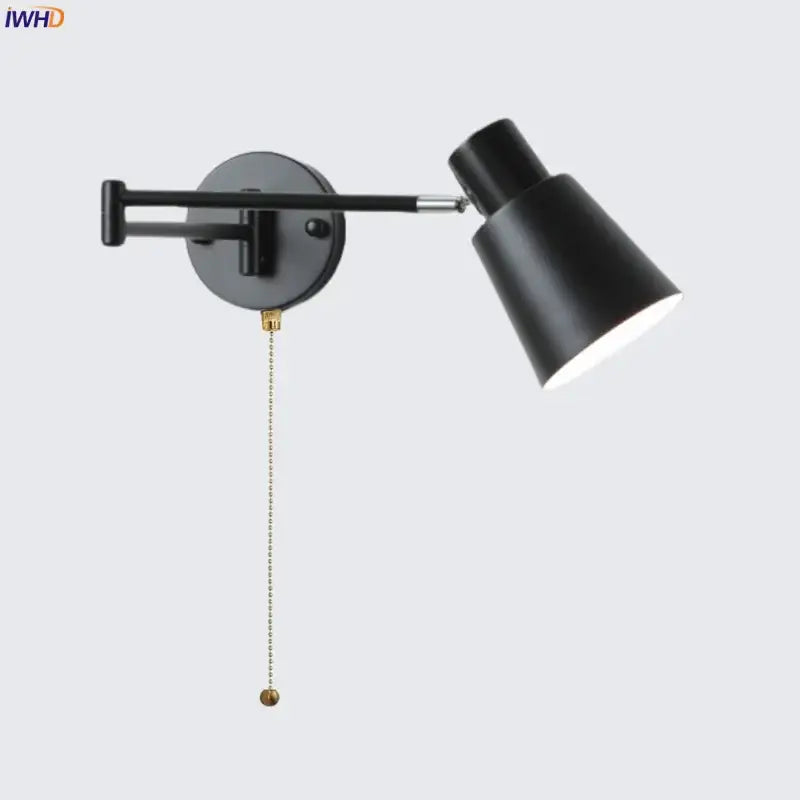 Decorbites black iron wall sconce with adjustable matte black iron led lamp and brass pull chain for home decor