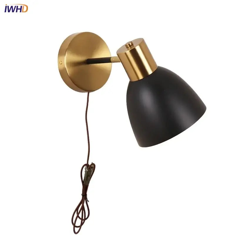 Gold-toned wall sconce with black iron conical shade by DecorBites black iron modern vanity light bar