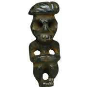Dark weathered stone figurine with skull face and beret headwear decorbites black iron meteorite sun god statue