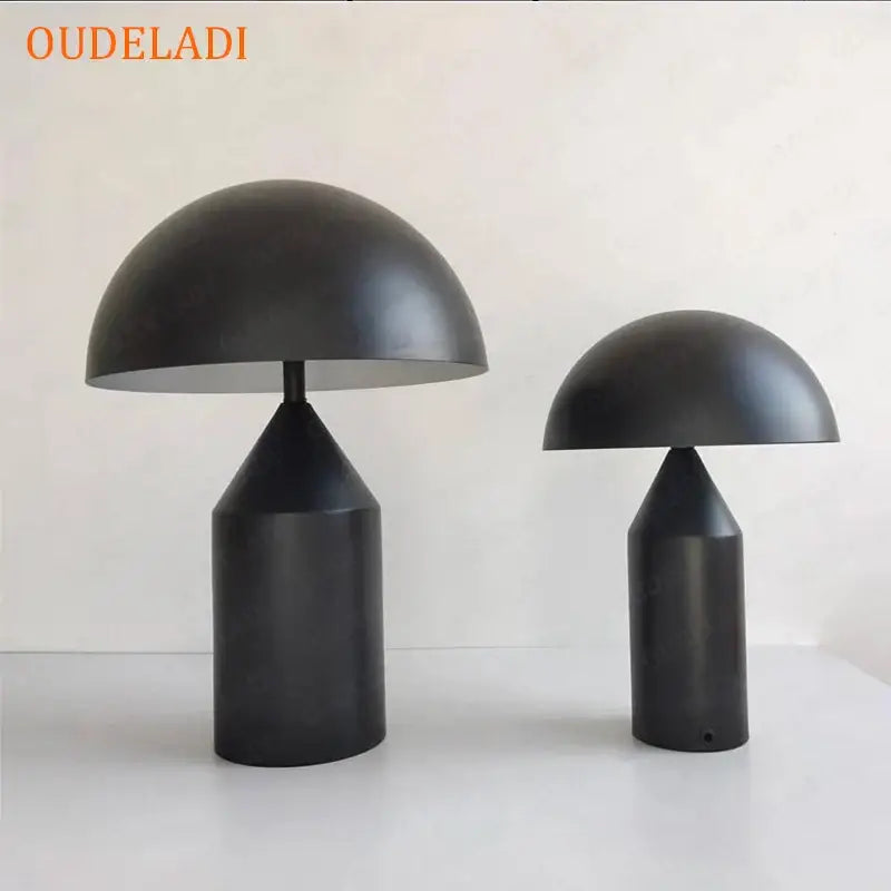 Decorbites black iron mushroom table lamp with black matte finish and gold accent for living room and bedroom lighting