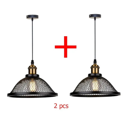 Decorbites black iron pendant light with woven mesh design and brass accents for kitchen bedroom and living room lighting