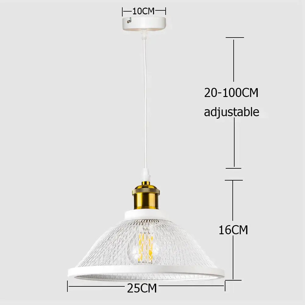 White pendant light fixture with gold-toned edison bulb holder and clear textured glass shade for kitchen and living room