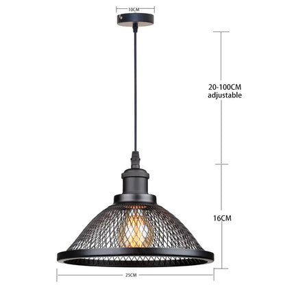 DecorBites black iron net-cage pendant light fixture with mesh cage design and exposed bulb for kitchen and living room