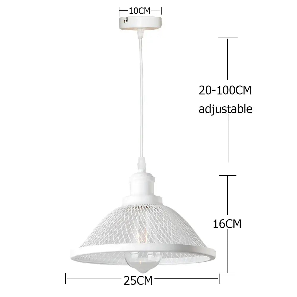 DecorBites white pendant light fixture with mesh shade and adjustable hanging length for kitchen and living room