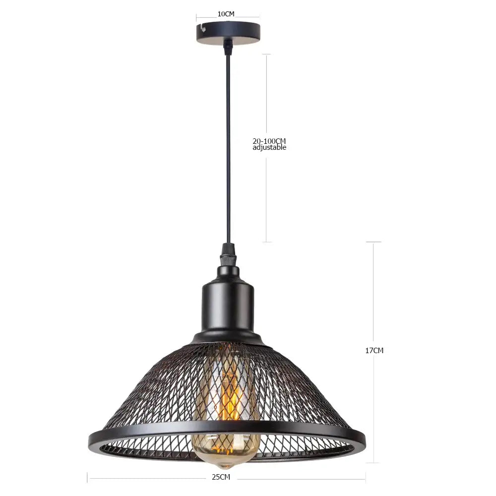Decorbites black iron pendant light fixture with mesh cage design and exposed bulb for kitchen bedroom and living room