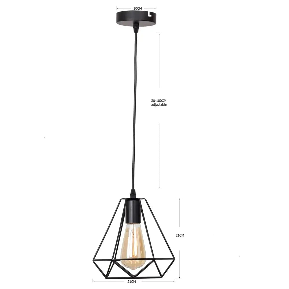 Decorbites black iron pendant lights featuring a black geometric diamond frame with exposed edison bulb for kitchen living room