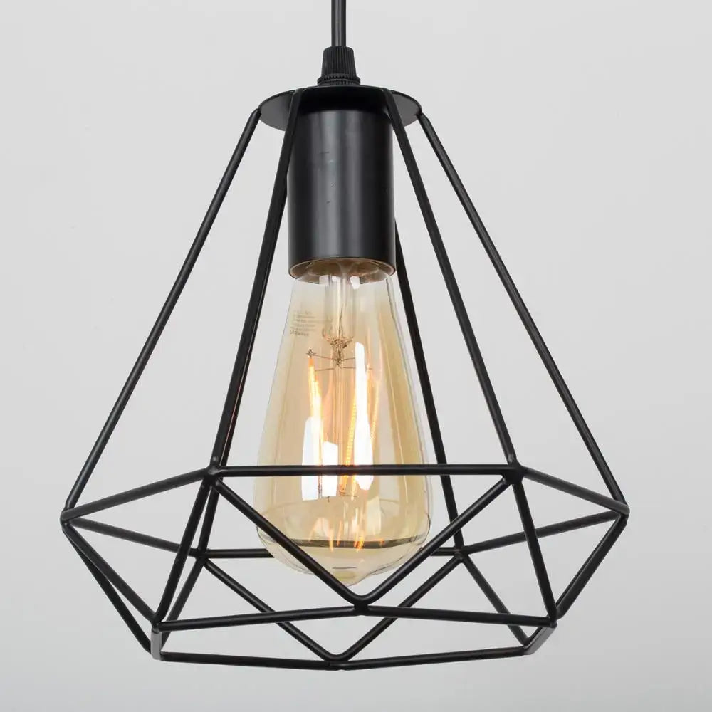 Decorbites black iron pendant lights featuring a black geometric wire design with exposed edison bulb for versatile use