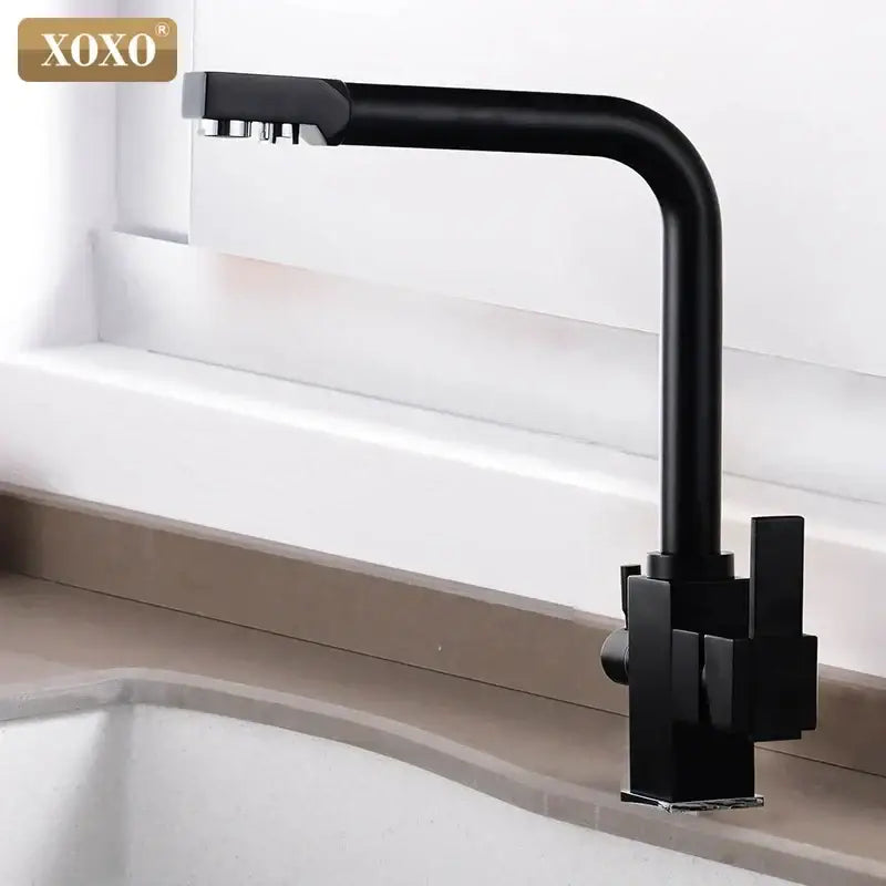 Decorbites black kitchen faucet mixer tap with matte black finish modern angular design and pull-down spray head