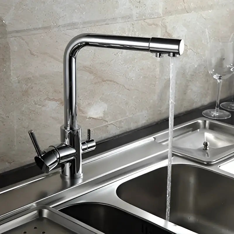 Chrome-finished modern kitchen faucet with sleek curved spout and dual handles in decorbites black kitchen faucet design